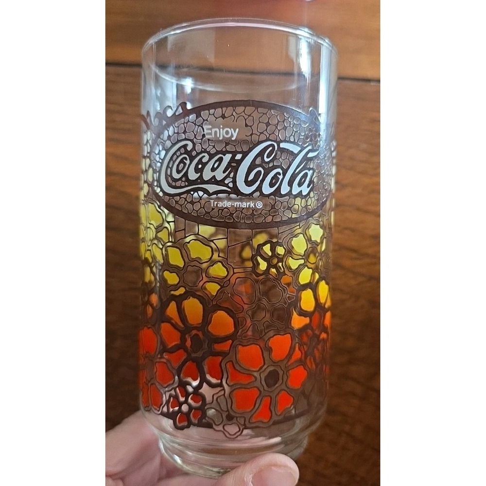 1970'S FLOWER POWER COCA‎ COLA GLASS 16 OZ - VINTAGE